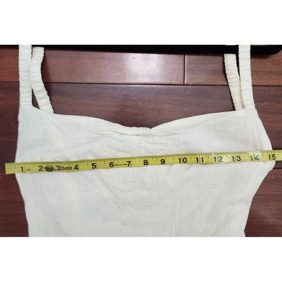 Isalis Cotton square neck Cream Strappy back side pockets mini Dress -size M - Picture 9 of 9